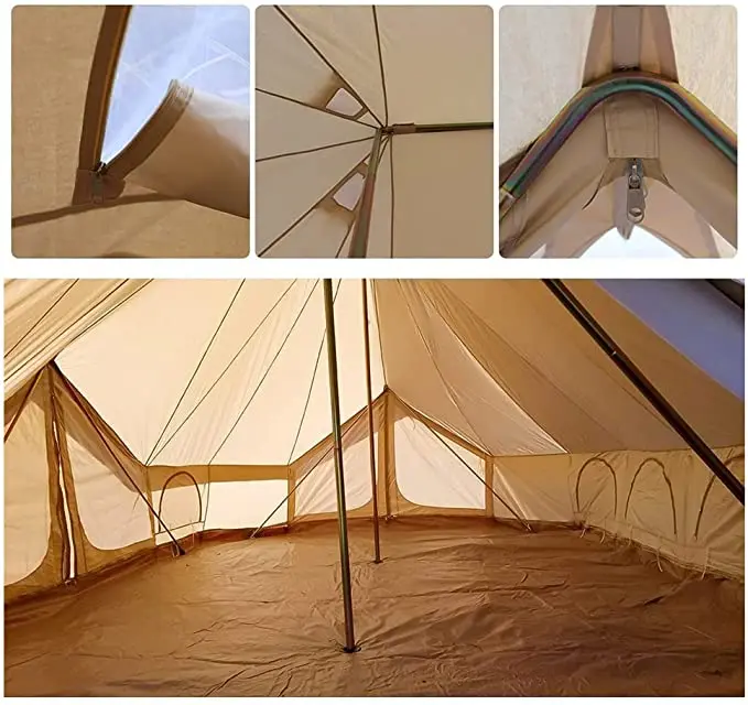 Outdoor Party Luxury Glamping Waterproof Camping Emperor Bell Tent 6m Wide Twin Tower Canvas Tent