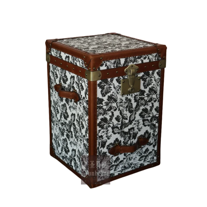 Luxury Handmade Hand Dyed Leather Nightstand &bedside Vintage Leather Side Table Lift Top 1 Drawer Home Trunk case Furnishing