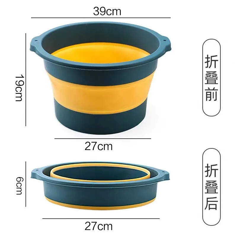 OEM Portable Foldable Collapsible Fishing Water Bucket Camping Beach Outdoor Simple Carry Round Bucket Tubs Silicone Collapsib
