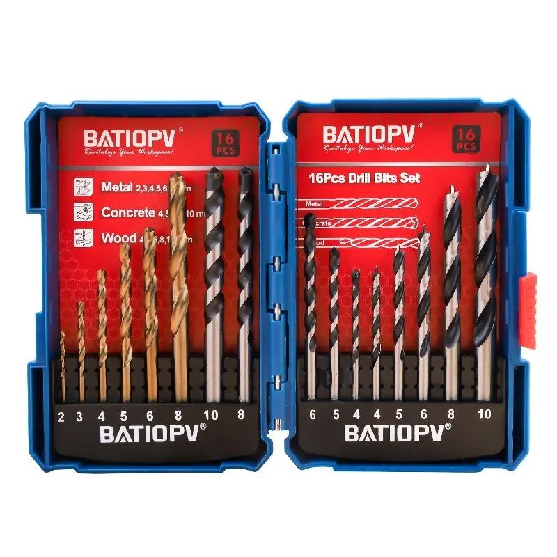 HERZO 16-Piece Drill Bit Set Alloy Diamond Core Bit for Metal Wood Concrete & Plastic Drilling Twist Drill Bit