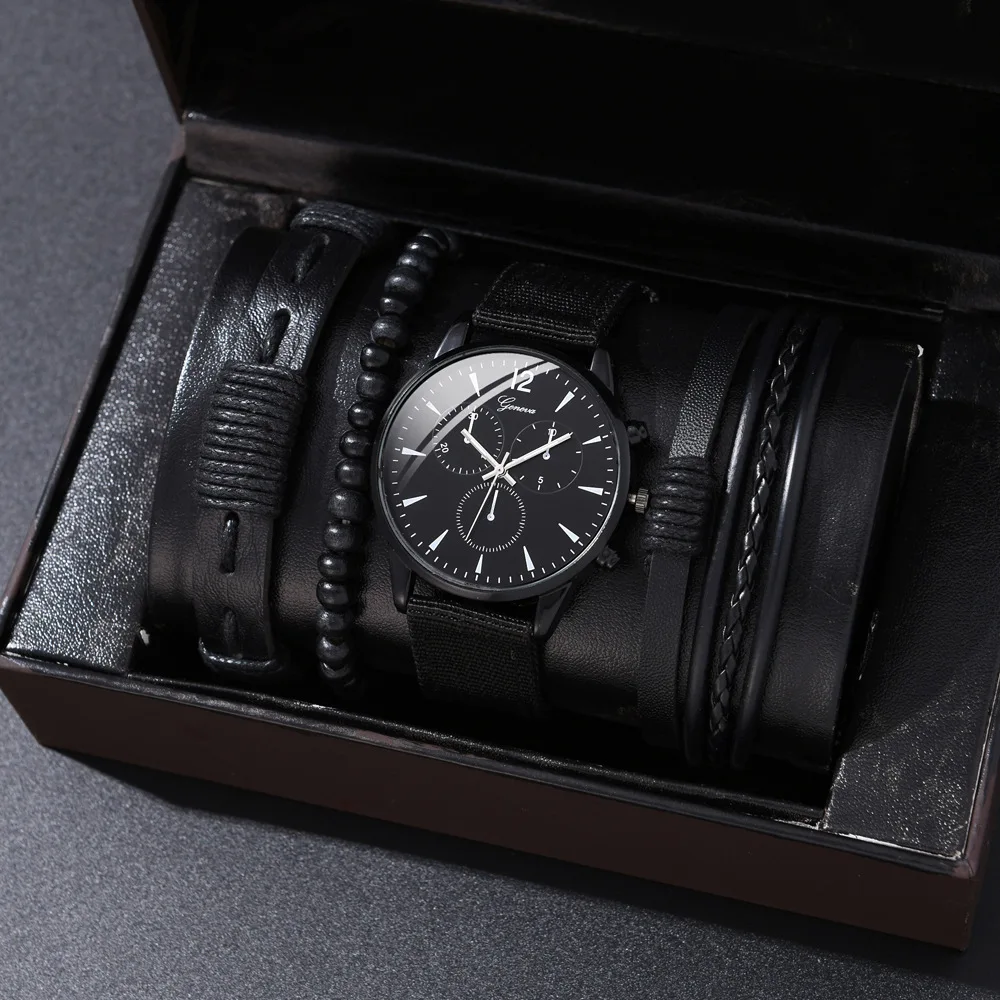 PU Leather Belt Quartz Watches Bracelet Set Sport PU Band Wrist Watch Business Clock Gift For Men Reloj Jewelry