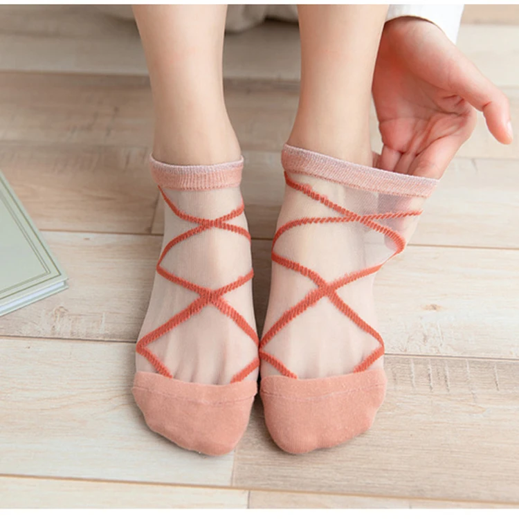 Special Design fashion sheer socks girl plaid transparent thin silk
