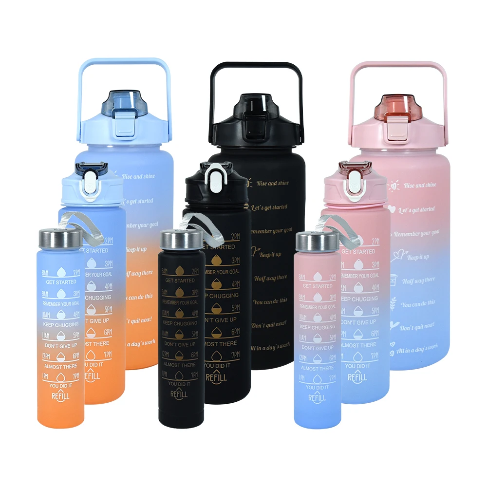 New arrival 2L Big Capacity BPA free motivational gym plastic sport water bottle set with straw and time marker