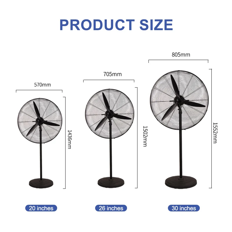 26 Inch 200W 3 Pcs Aluminum Blades Metal Cross Base Metal Stand Fan for Workshop