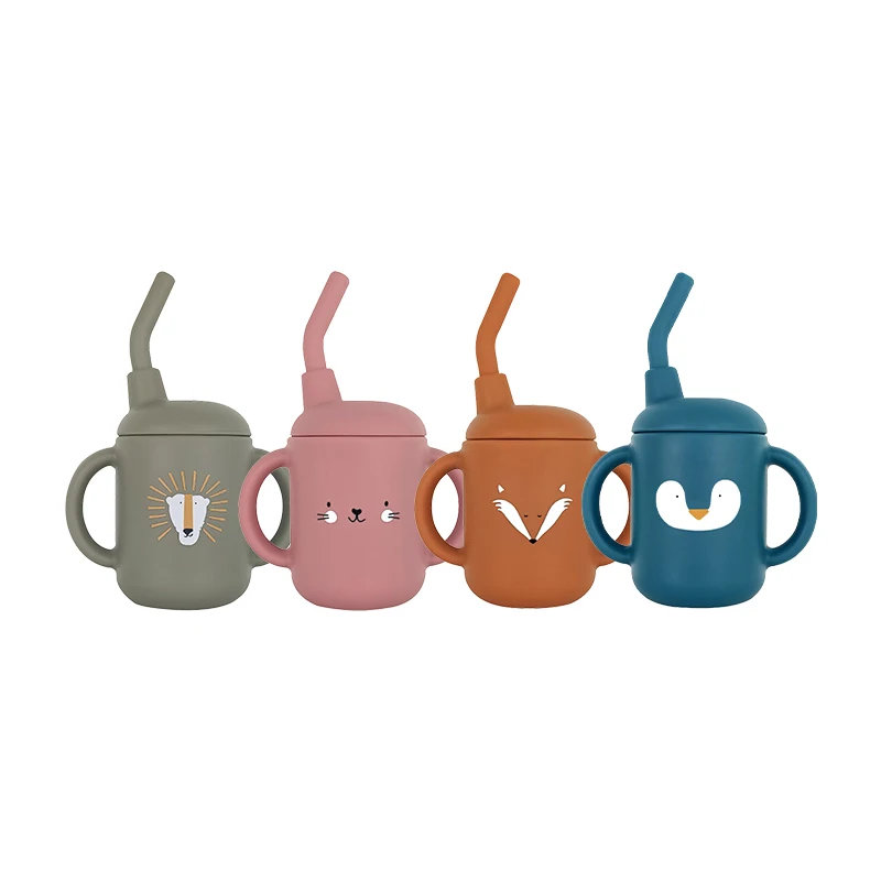BPA Free Kids Sippy Cup With Straw Factory ODM OEM Price Silicon Drinking Mug Bebe Tableware Feeding Taza Ready To Ship In Stock