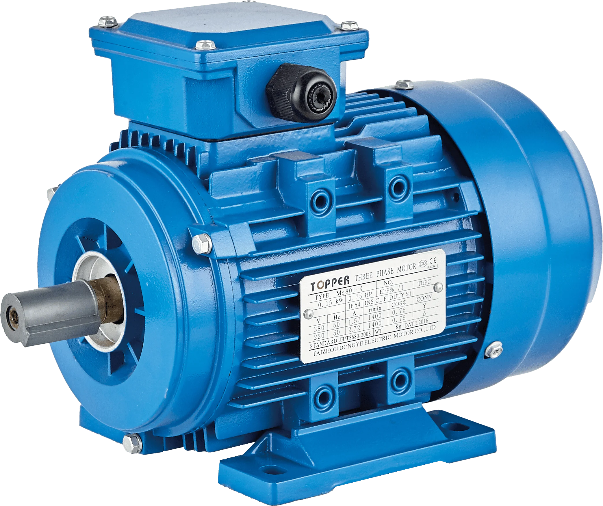 1.5kw 2HP Topper All Copper Three-Phase Induction Motor 380V 50Hz AC Electric Motor Aluminium Housing