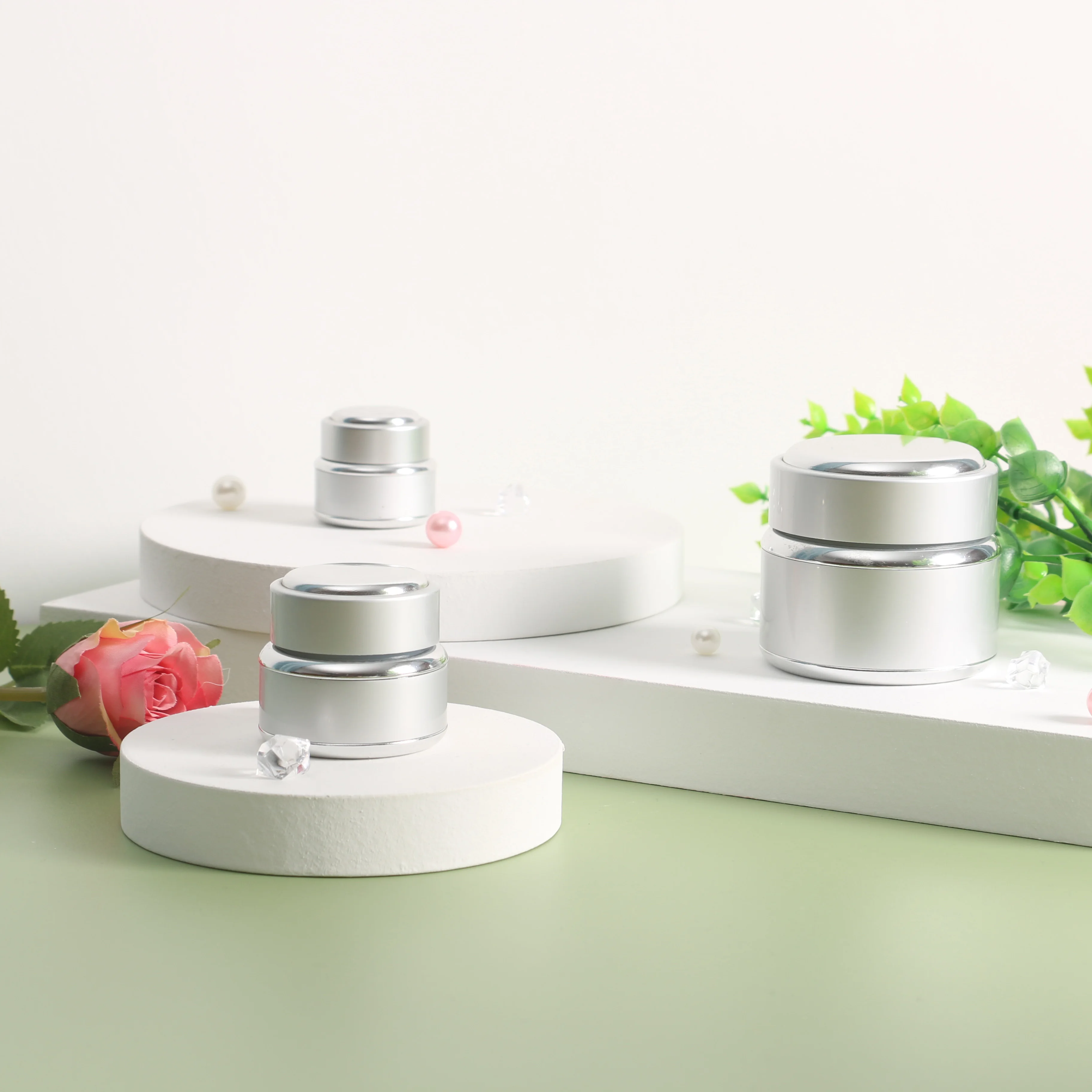 50g Silver Aluminum Empty Body Cream Stackable Glass Cosmetic Jars and Lids