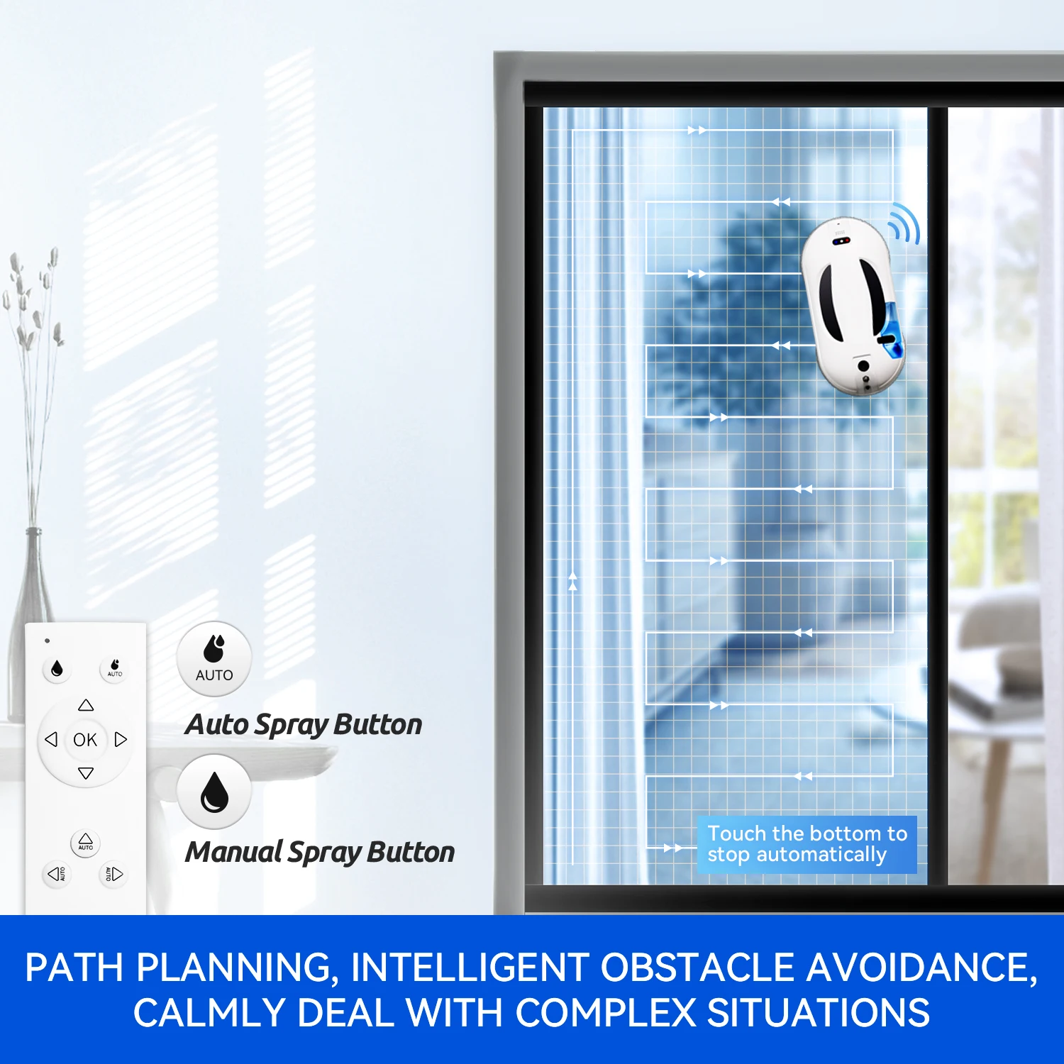 Mobile App Control ultra Thin Window Cleaner Robot Vacuum Cleaning Wall Glass With Auto Spray Water