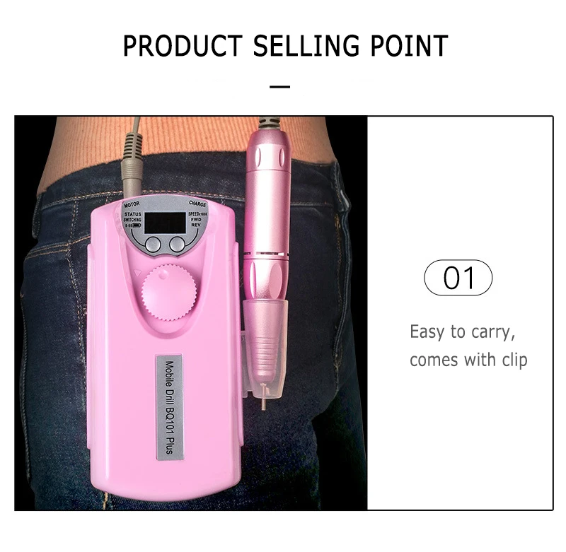 NAD013 Rechargeable Nail Polisher Nails Drill Machine Pink Portable Mini Electric Pen Type Nail Polishes Manicure Tools