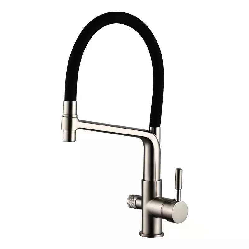 High Quality Deck Mounted Hot Cold Brass 3 Way Kitchen Filter Faucet With Pull out Sprayer