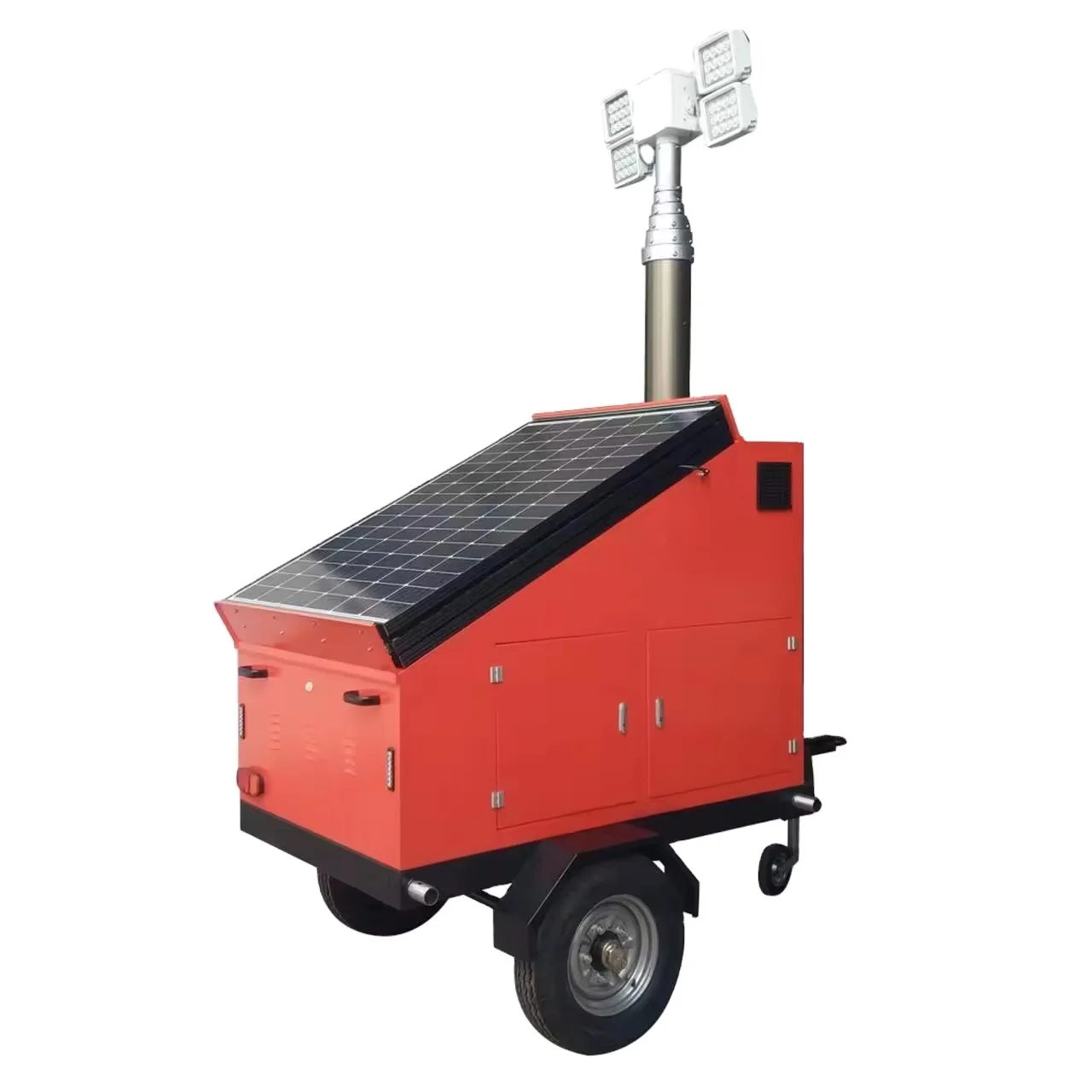 Trailer-mounted mobile solar light tower for construction site lighting