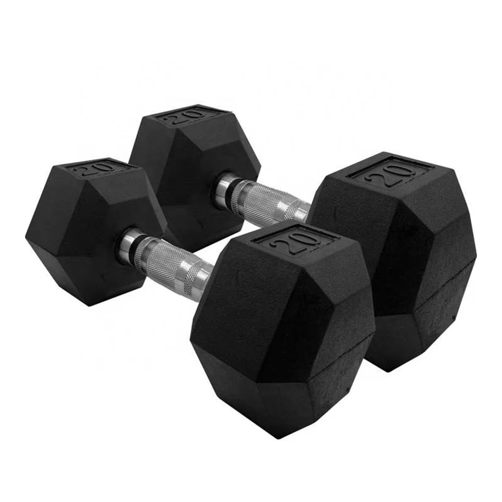 5 Pound Rubber Coated Dumbbells 20KG color custom Free Weights 15KG Hexagonal Dumbbell Set for Gym Use