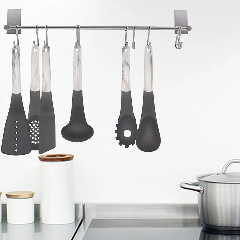 Classic Design Non Stick Kitchen Cooking Tools Food Grade Nylon Kitchen Utensil Set with Marble Texture Handle