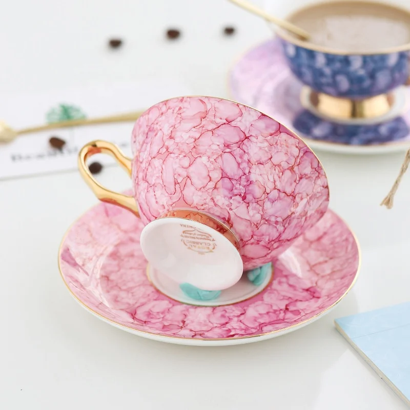 European household drinkware bone china coffee cup set English afternoon tea flower tea porcelain cup and saucer with holder