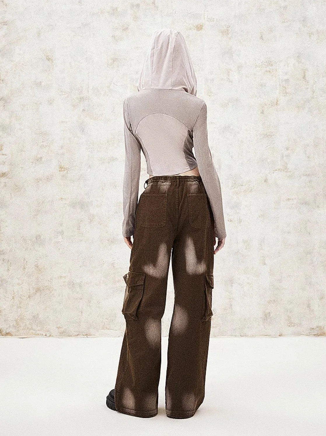 Washed Baggy Loose Trousers Washed New Y2K Women High Waist Multi Jeans Buggy Pockets Cargo Pants Punk Style Faux Jeans