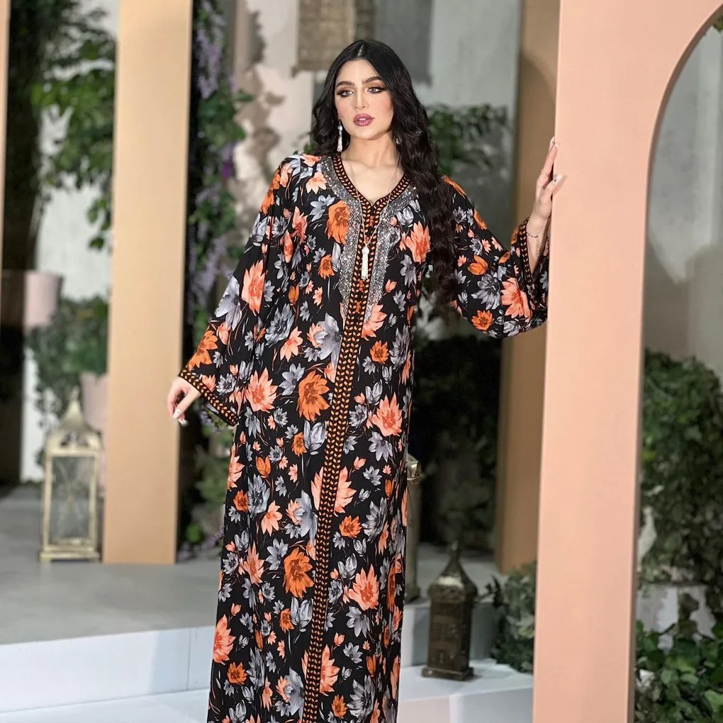 Y AB207 Costume Arabic Dubai robe printed rhinestones vintage ethnic style female