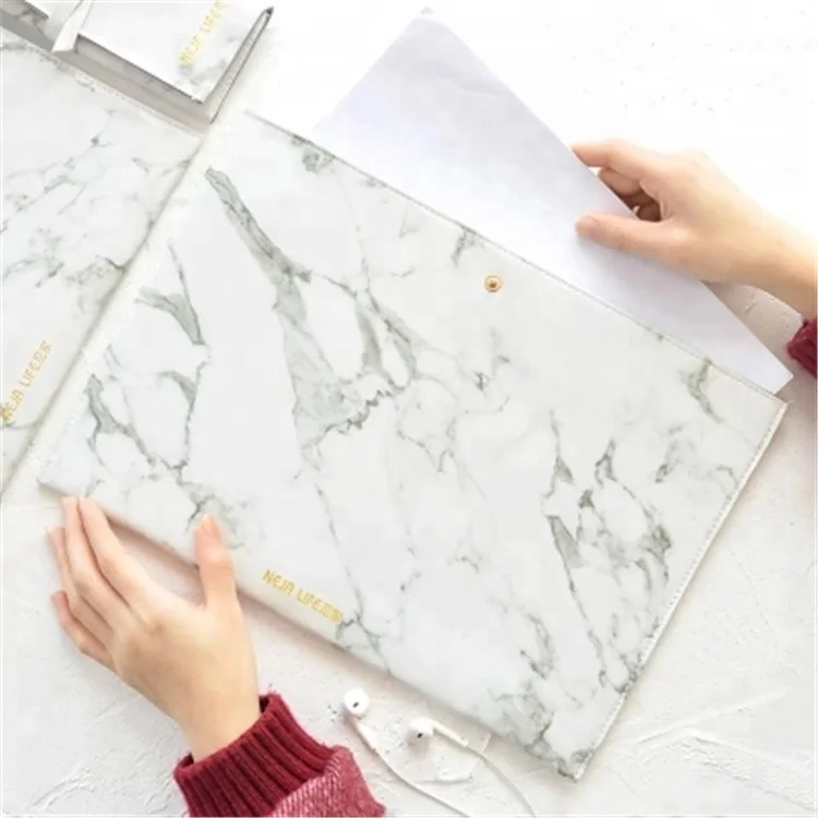 Unique A4 size marble leather conference file folder with button closure
