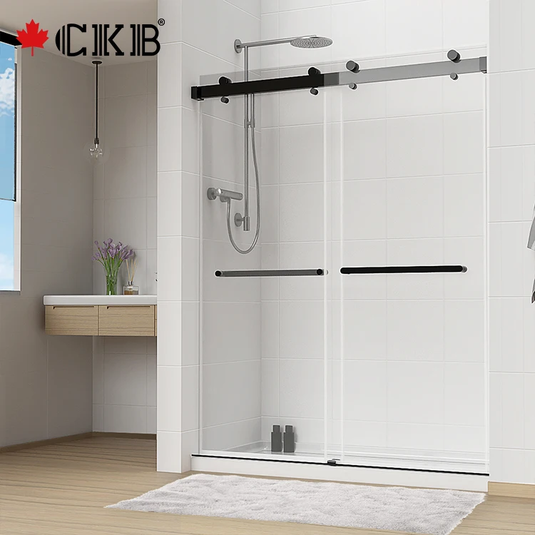 New Product Frameless Low Iron Tempered Glass Sliding Bathroom Stainless Steel Shower Door