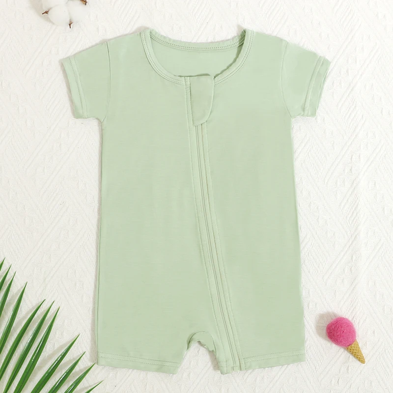 2023 Hot New Pure Color Newborn Jumpsuit Short Sleeve Bamboo Baby Clothes Summer Baby Romper
