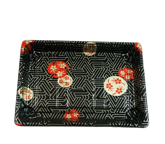 
printed pattern disposable sushi box wagashi take out sushi tray plastic food packaging box for sushi shop 