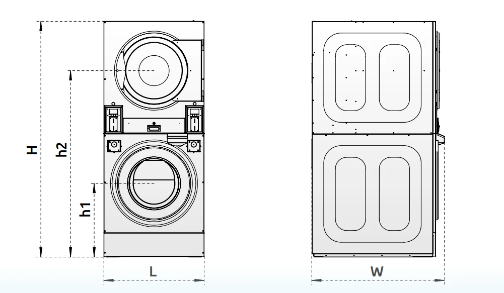Commercial Laundry Equipment 12kg 16kg 22kg Stacked Washing Machines Dryers Coin Operated with Dry Function Electric Laundromat