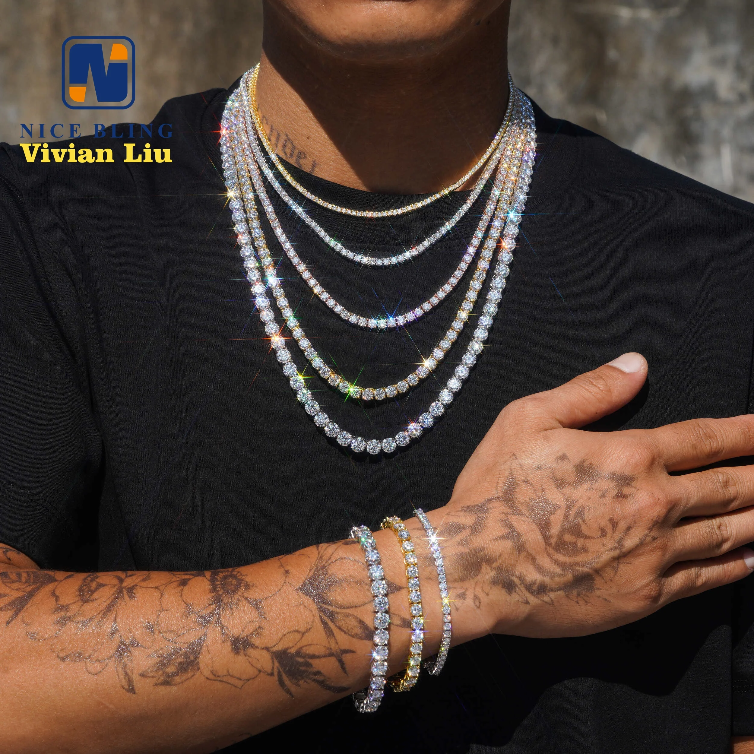 Wholesale price sterling silver 925 tennis bracelet necklace vvs moissanite hip hop jewelry iced out diamond tennis chain