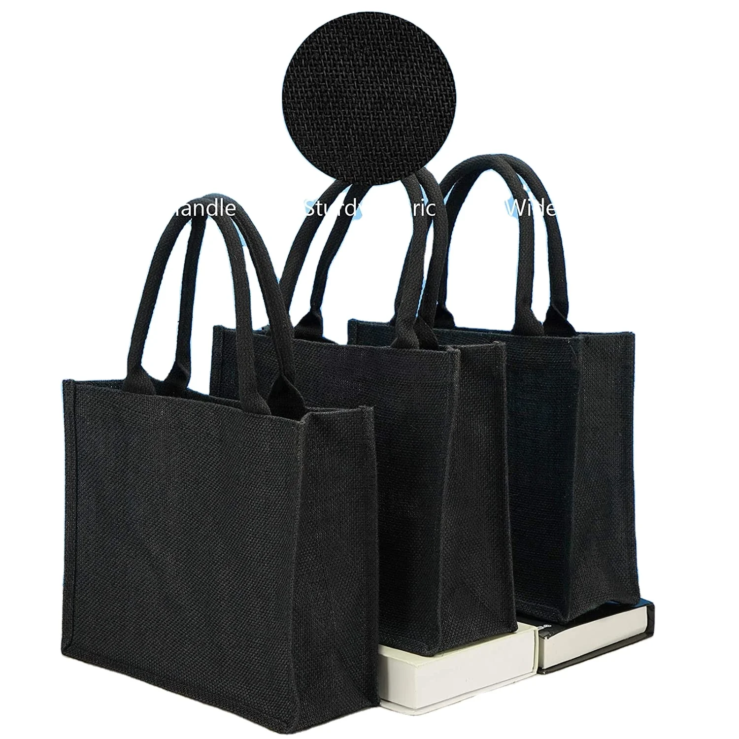 OEM/ODM Factory Promotional Black Custom Printing Logo Wholesale Beach Burlap Women Tote Jute Shopping Bag With Soft Handle