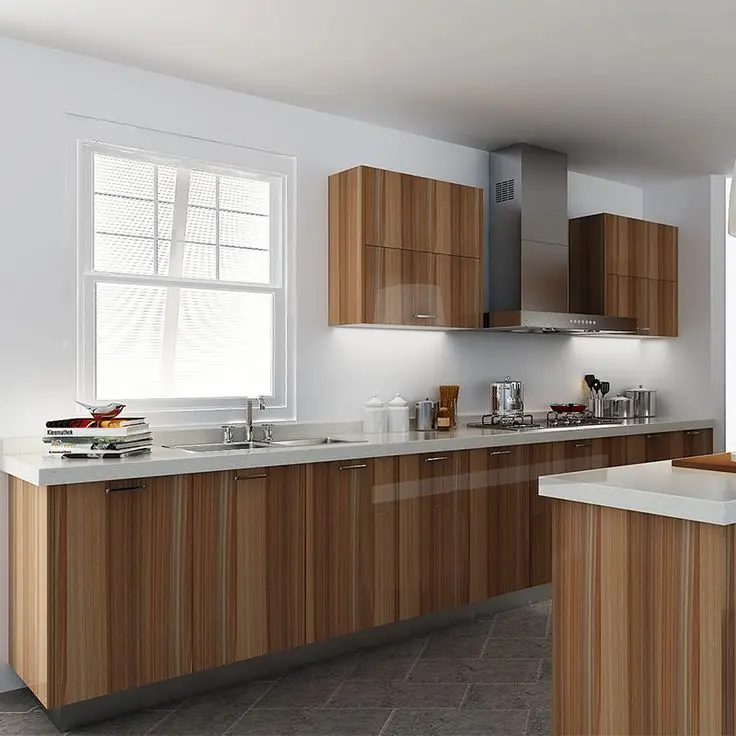 China Foshan Modern Cheap Melamine Kitchen Cabinets Small Wood Kitchen