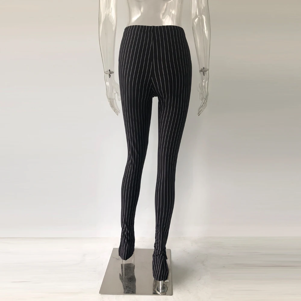 
8415 Hot Sale Beauty Office Ladies Striped Black Wear Cheap Ready Made Pants 