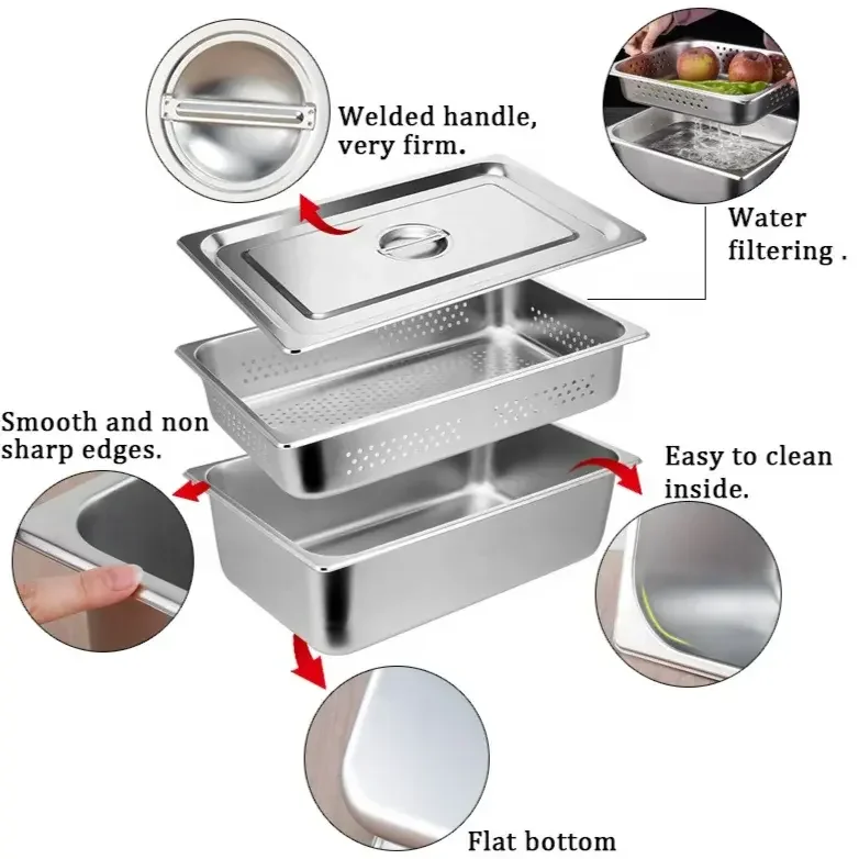NSF standard Full Size Stainless Steel Hotel Restaurant Buffet Bakery Food Trays Gastronorm Container Steam Gn Pans With Lid