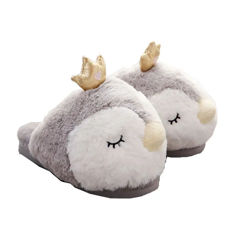Manufacturer Custom high quality three-dimensional crown penguin slippers female cute plush slippers