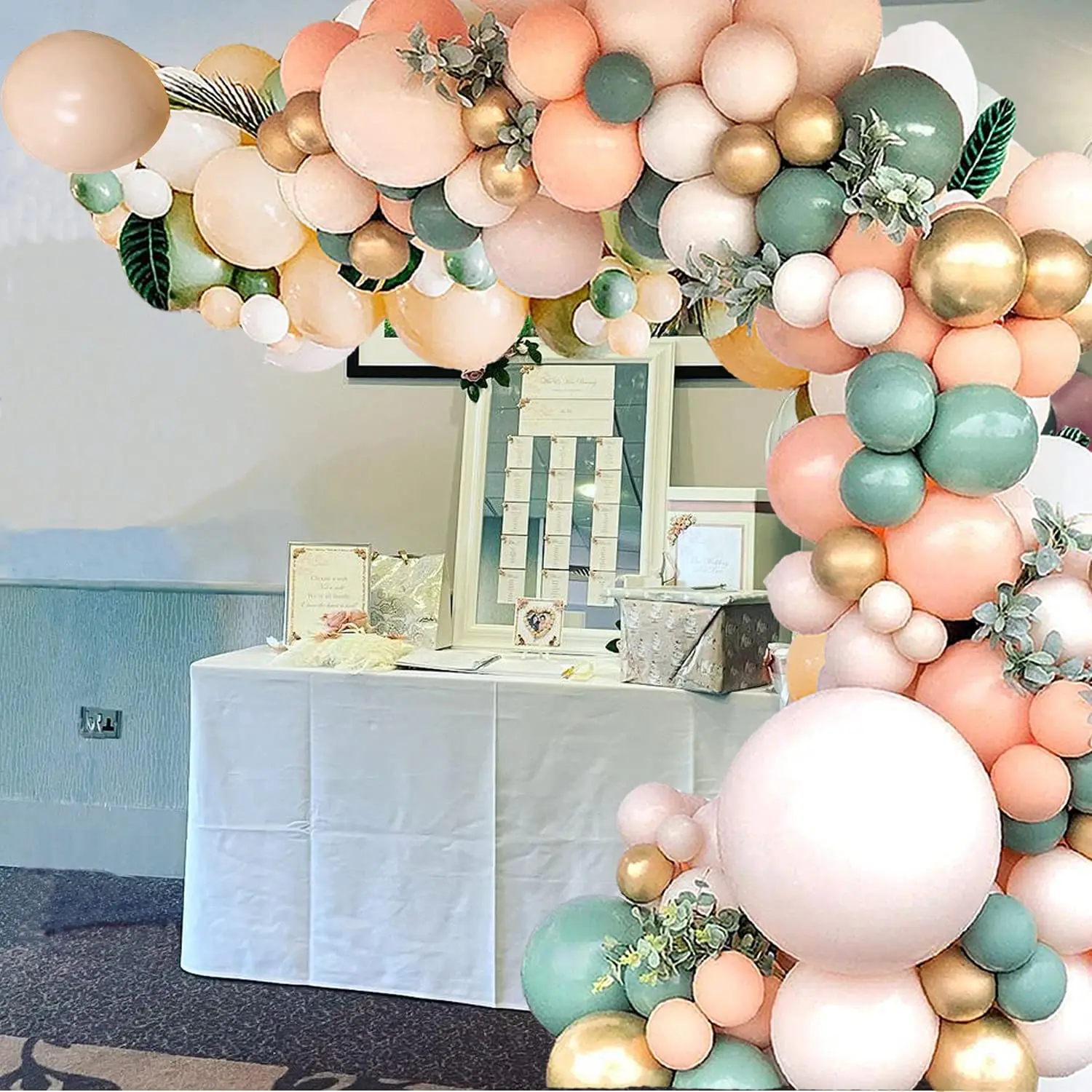 140Pcs Sage Green Peach Blush Pink Balloon Garland Arch Kit balloon arch