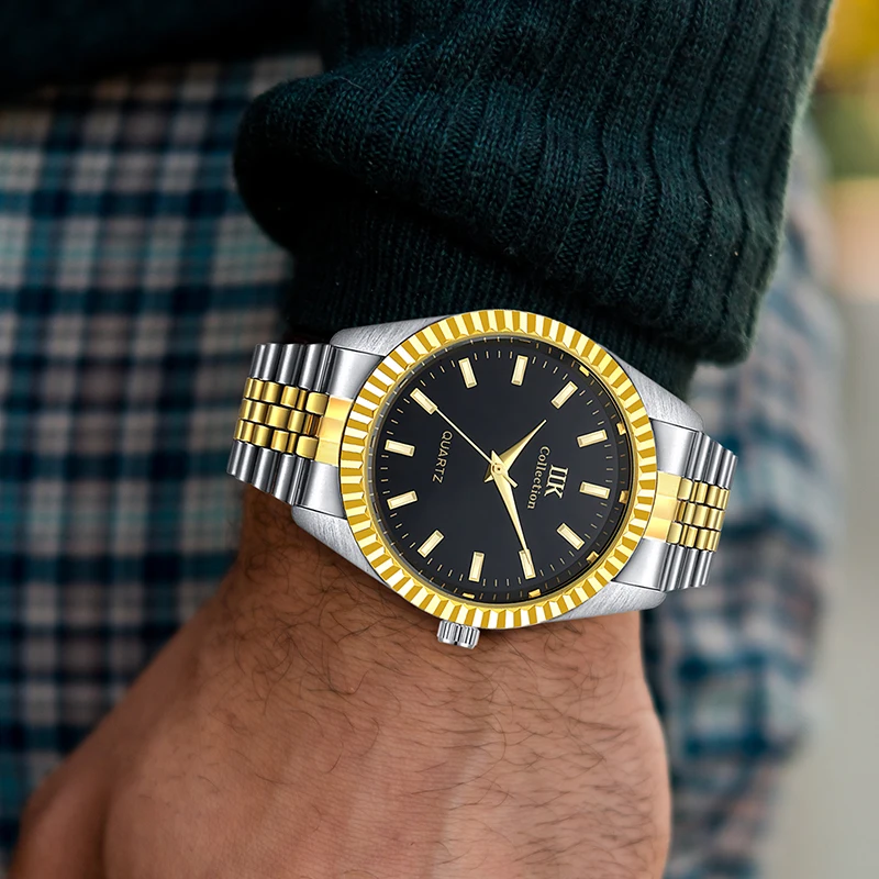 Classic Style IIK Watches Quartz Movement Alloy Metal Golden Luxury Steel Mens Watch