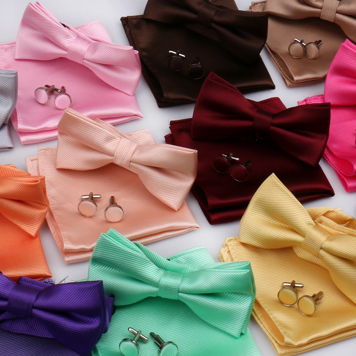 High Quality Mens Bow Ties Cufflinks Set Custom Wholesale Plain Bow Ties For Men Burgundy And Pocket Square