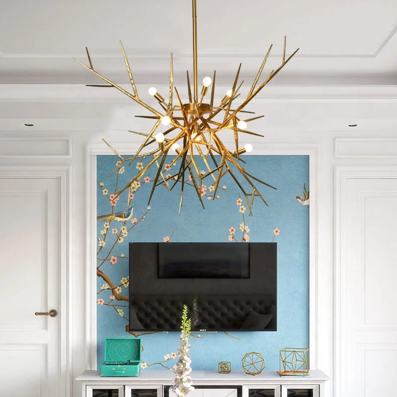 HITECDAD luxury vintage retro design brass color decorative led chandelier light hotel villa brass nordic chandelier