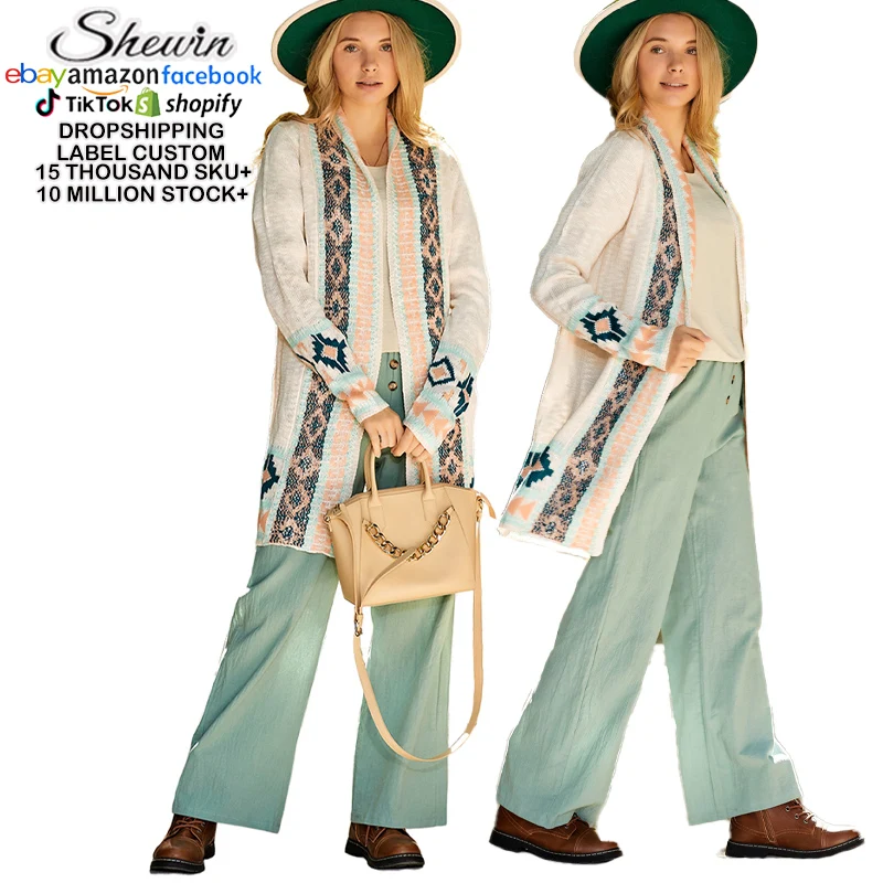 Fall Winter Clothing Ladies Casual Outwear Vintage Solid Open Front Buttons Long Women Sweater Cardigan