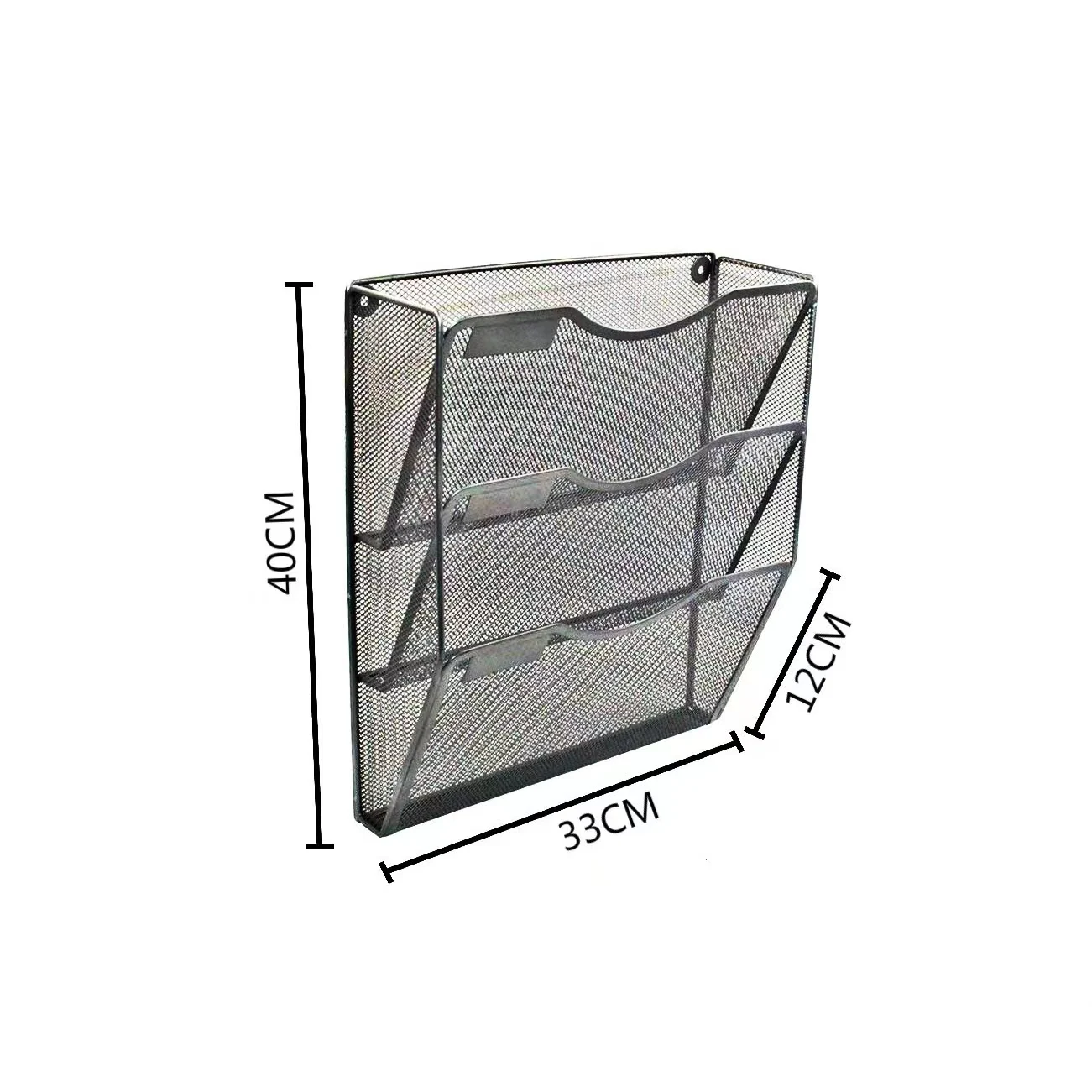 Office wall-mounted metal three-layer sharp-bottomed document and magazine sorting storage device