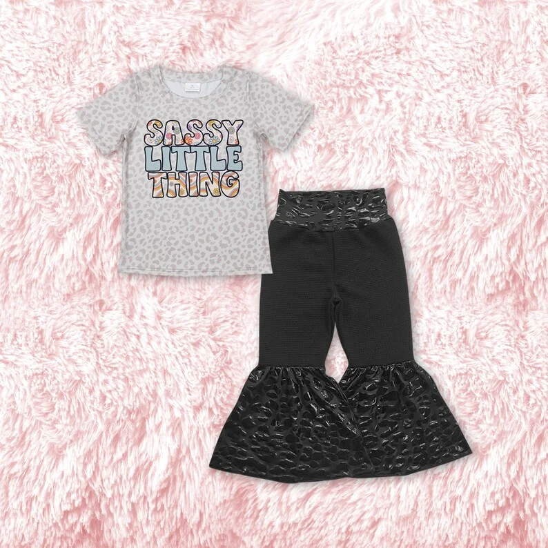 FuYu Western Style Toddler Girl Sassy Little Thing Outfit New Product Baby Girl Bell Bottom Outfit