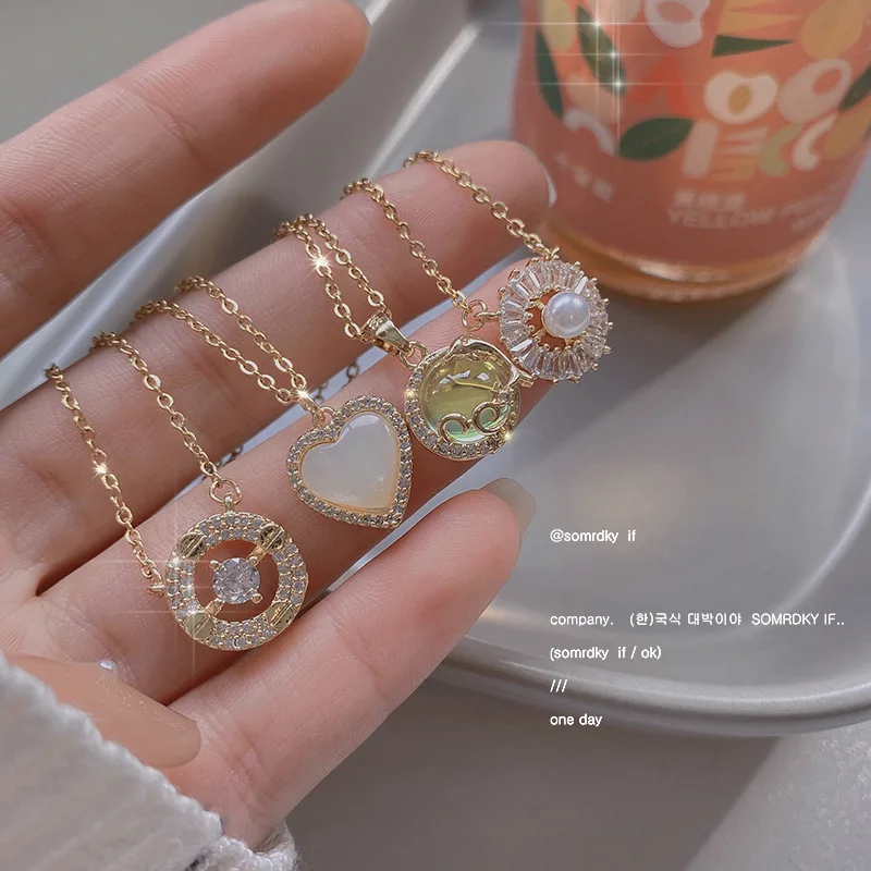 YICAI High Quality Luxury 18K Gold Plated Zircon Crystal Pendant Necklace Stainless Steel Gemstone Necklace For Women Jewelry