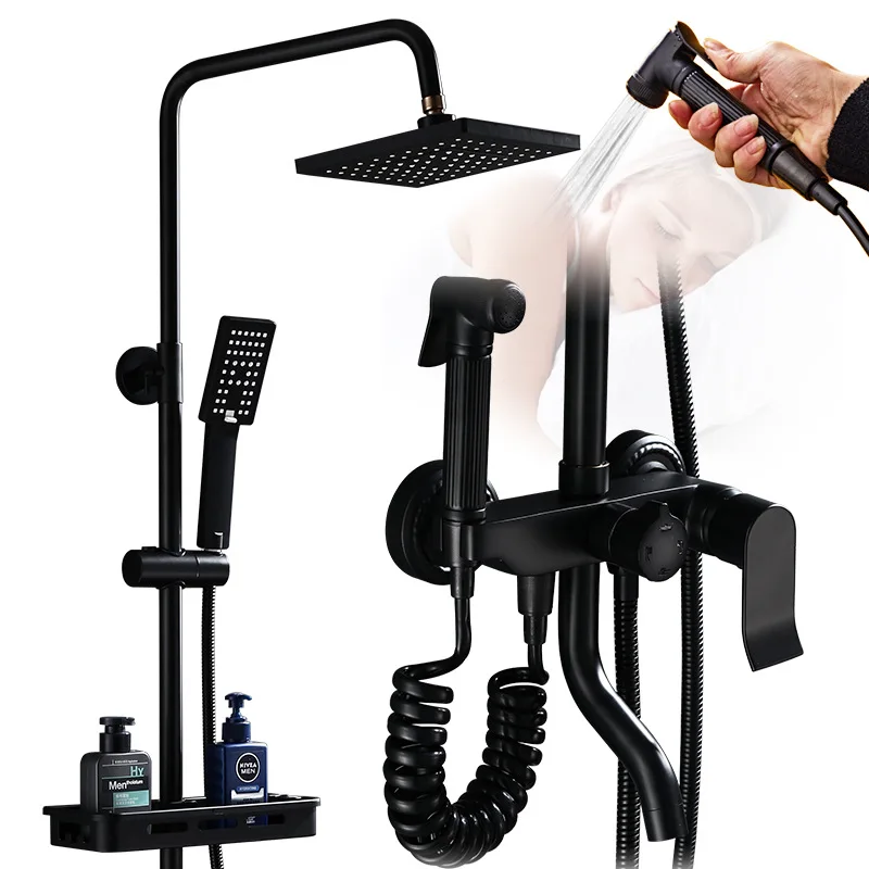 New Design Black Modern Stainless Steel Deck Mounted Single Handle Bath Shower Set