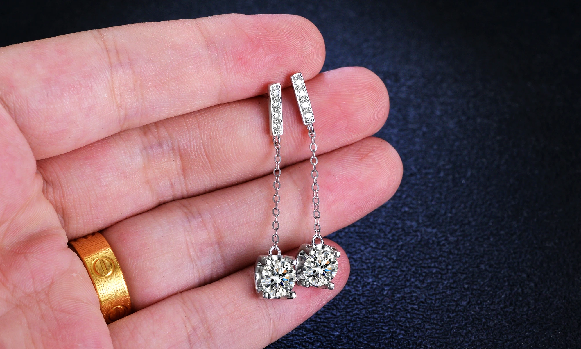 Customize Personality Round Diamond Chain Moissanite Stud Earrings Dangle Drop S925 Sterling Silver Wholesale Prices Earrings