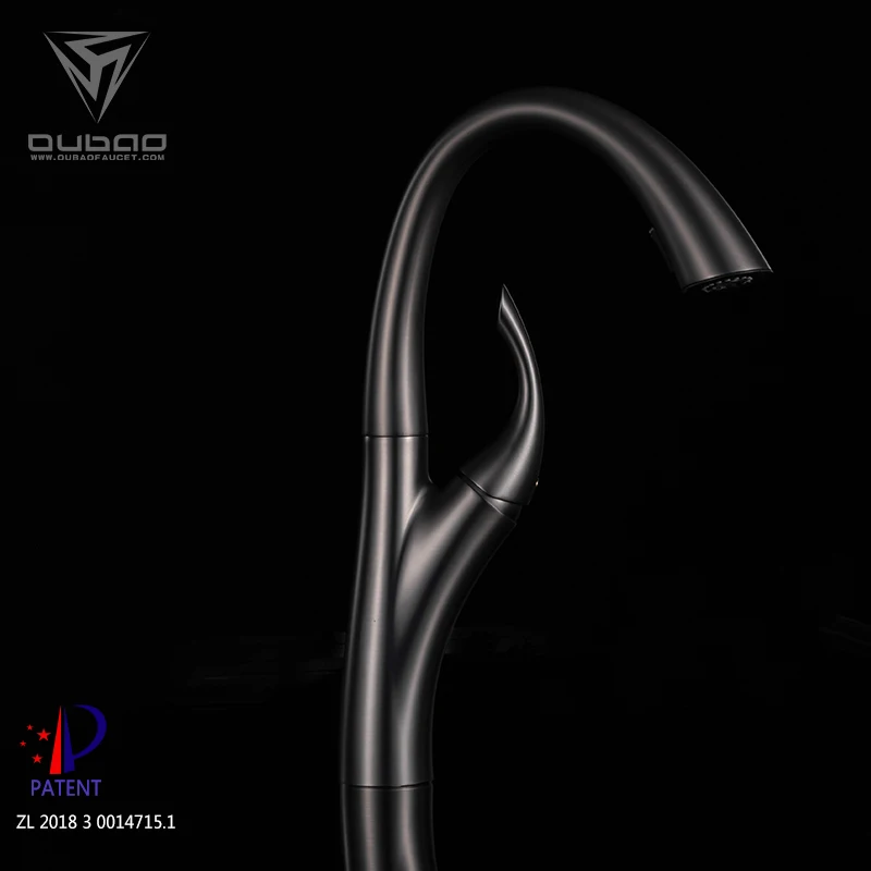 Modern Deck Mounted Ceramic Gun Black Fresh Water Kitchen Faucets