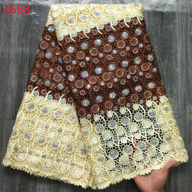 3664/68 Wholesale African Nigerian Sequins Lace Fabric Comfortable Guipure Lace French Cord Lace Fabric For party Wedding