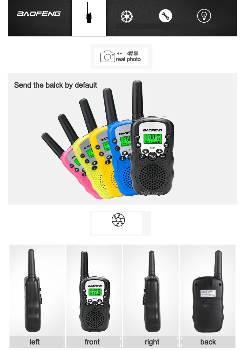 Wholesale Kids Walkie Talkie 2PCS Baofeng Handheld Transceiver Highlight two way radio BF-T3 Mini Talkie Walkie