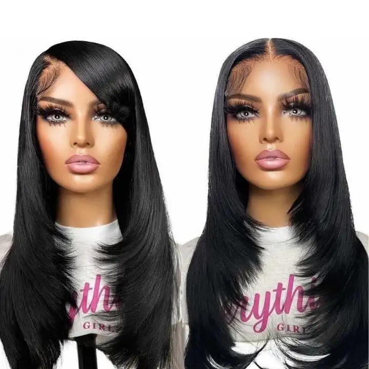 Bone Straight Lace Front Wigs With Layer Inner Buckle Virgin Natural Human Hair Bob Wigs For Women