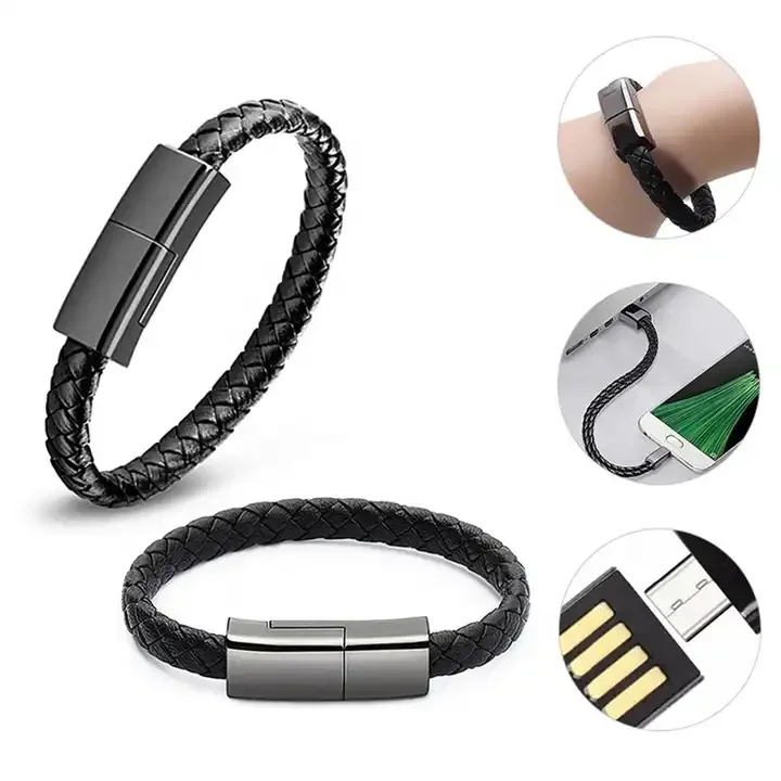 Leather Bracelet 22.5cm Short USB Charging Data Cable Usb Type C Charge