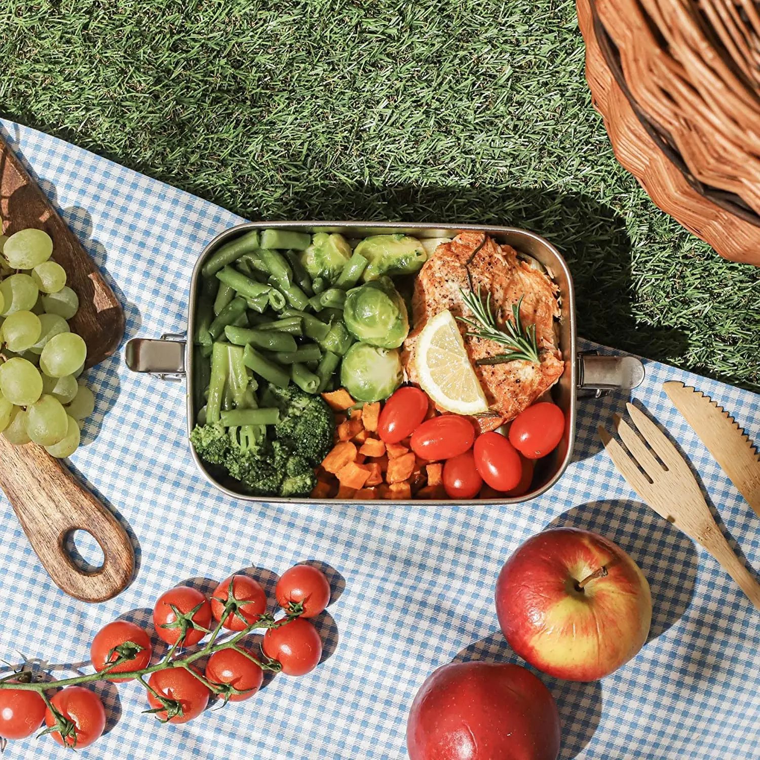 Chinese Wholesale  High Quality Lunch Box Stainless Steel With Bamboo Lids Can Adjustable Compartment Metal Lunch Box