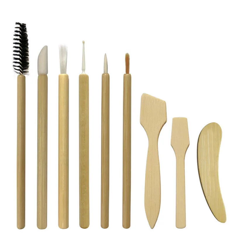 100 Counts Eco-friendly Bamboo Stick Handle Lip Gloss Brush with Flocked Doe Foot Lint-free Applicator in Kraft Box