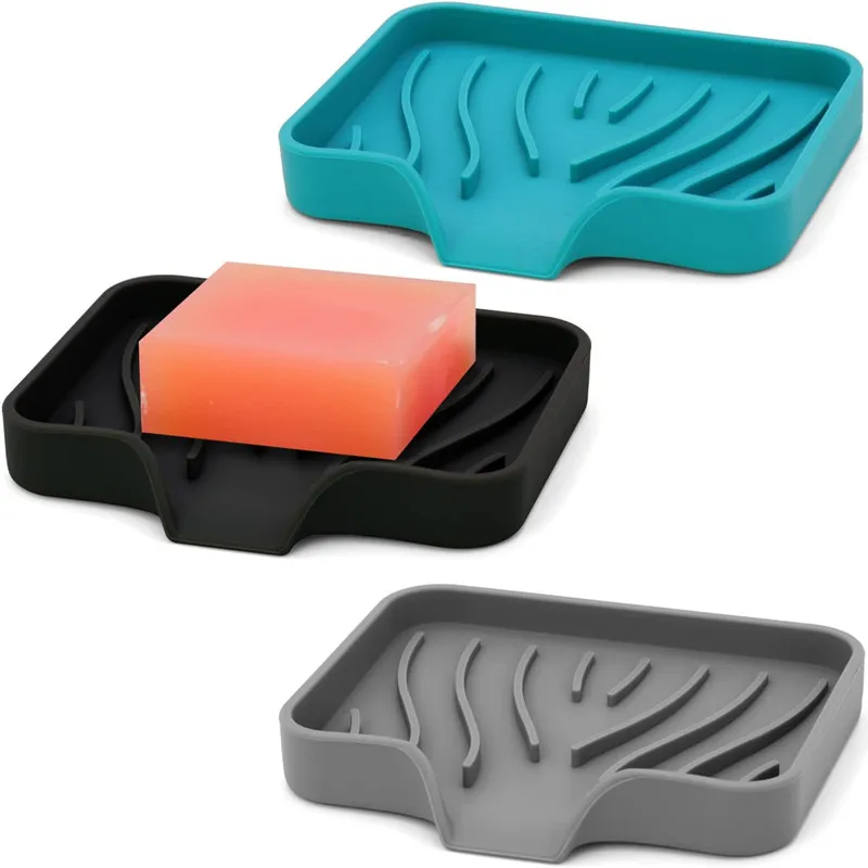Silicone Kitchen Bathroom Sink Tray,Self Draining Kitchen Soap Tray Soap Holder Silicone Sponge Holder for Kitchen Sink