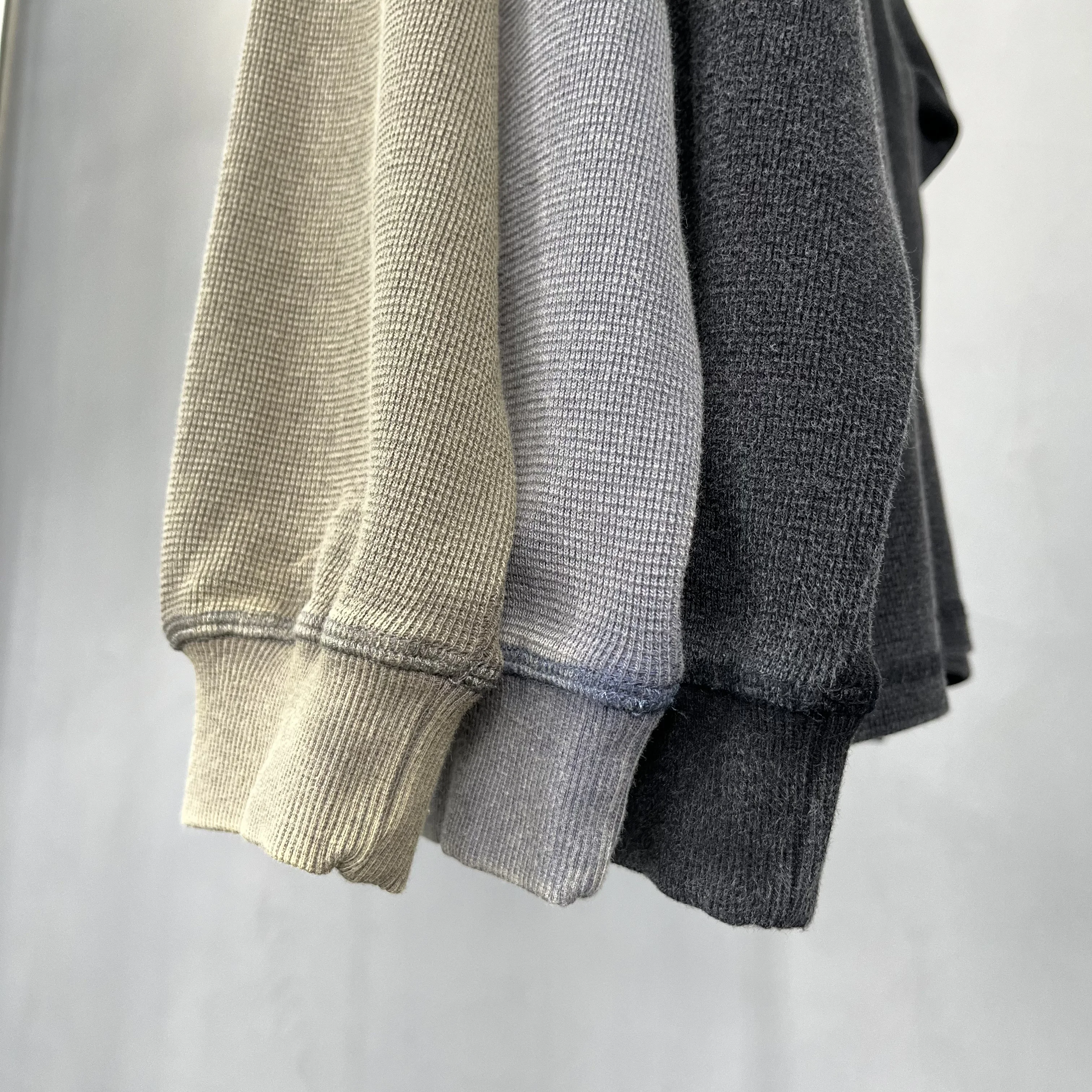 2024 Fall men heavyweight 350gsm waffle knit thermal shirt tops loose oversized streetwear retro washed t shirts long sleeves